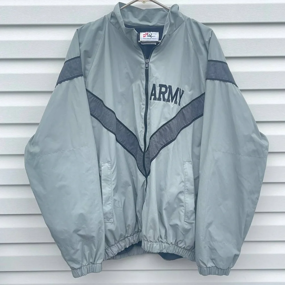 US Army Jacket Mens Large Tall Gray PT Military Windbreaker Waterproof Full Zip